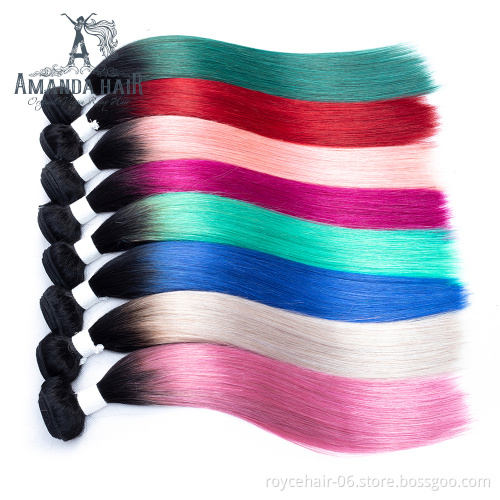 Amanda Ombre color 100% Brazilian Human hair Extensions  Two Tone colored Human Hair bundles with closure T1B Light Pink